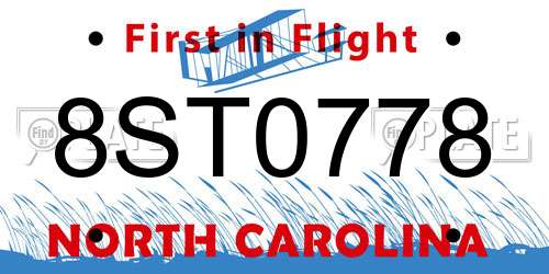 8ST0778 North Carolina License Plate