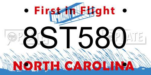 8ST580 North Carolina License Plate