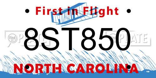 8ST850 North Carolina License Plate