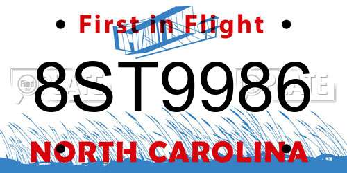 8ST9986 North Carolina License Plate