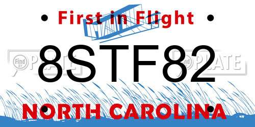 8STF82 North Carolina License Plate