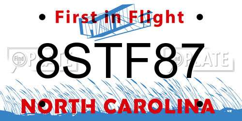 8STF87 North Carolina License Plate