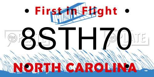 8STH70 North Carolina License Plate