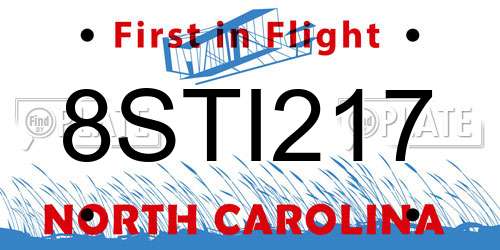 8STI217 North Carolina License Plate