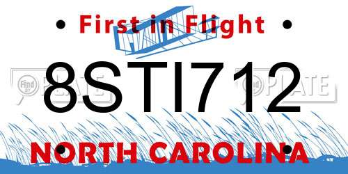 8STI712 North Carolina License Plate