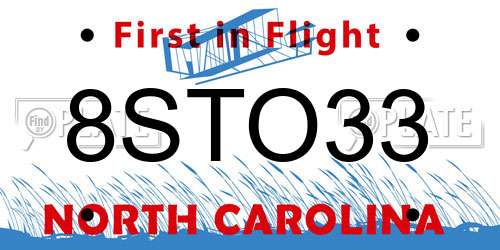 8STO33 North Carolina License Plate