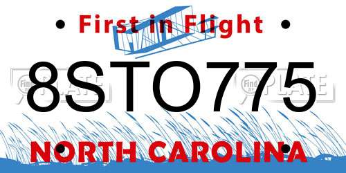 8STO775 North Carolina License Plate
