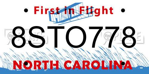 8STO778 North Carolina License Plate