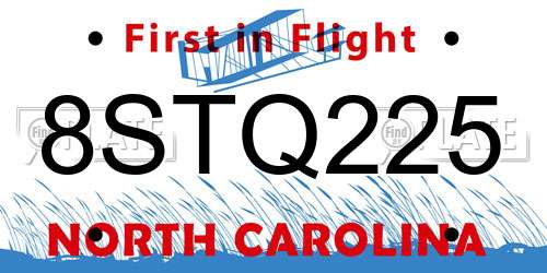 8STQ225 North Carolina License Plate
