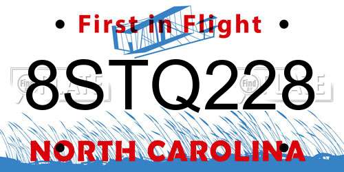 8STQ228 North Carolina License Plate