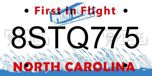 8STQ775 North Carolina License Plate