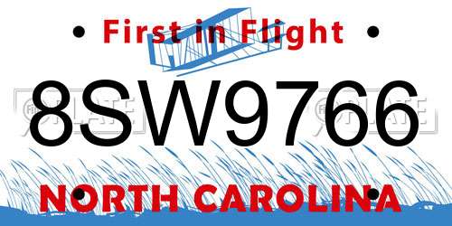 8SW9766 North Carolina License Plate