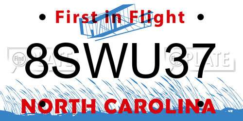 8SWU37 North Carolina License Plate