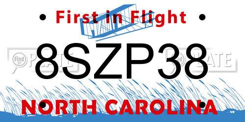 8SZP38 North Carolina License Plate