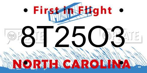 8T25O3 North Carolina License Plate