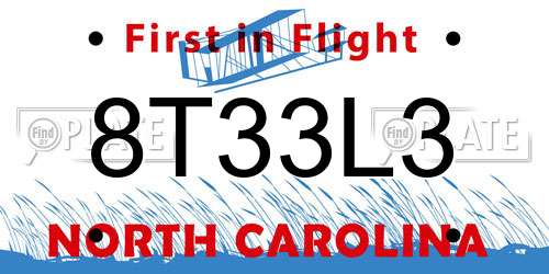 8T33L3 North Carolina License Plate