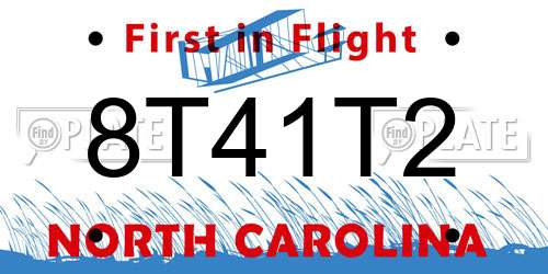 8T41T2 North Carolina License Plate