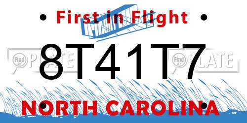 8T41T7 North Carolina License Plate
