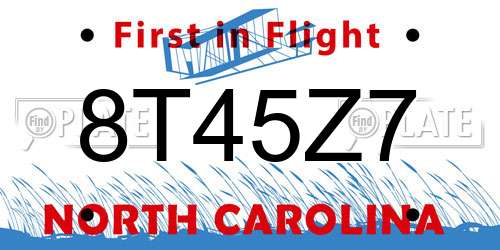 8T45Z7 North Carolina License Plate