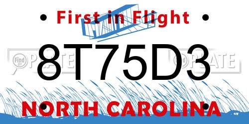 8T75D3 North Carolina License Plate