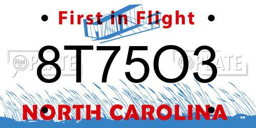 8T75O3 North Carolina License Plate