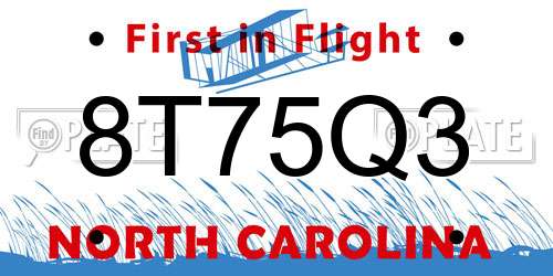 8T75Q3 North Carolina License Plate