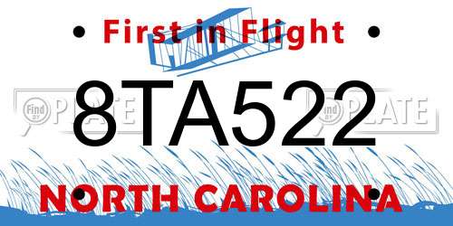 8TA522 North Carolina License Plate