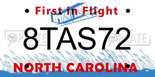 8TAS72 North Carolina License Plate