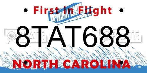 8TAT688 North Carolina License Plate