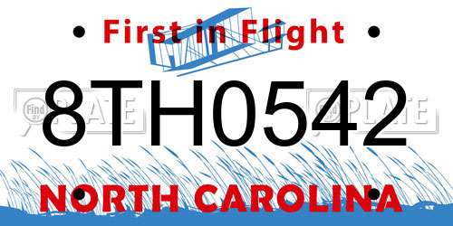 8TH0542 North Carolina License Plate