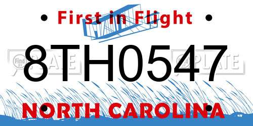 8TH0547 North Carolina License Plate