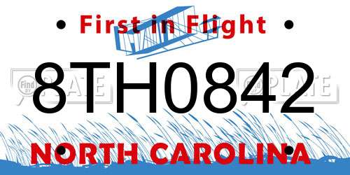 8TH0842 North Carolina License Plate