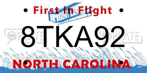 8TKA92 North Carolina License Plate