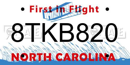 8TKB820 North Carolina License Plate