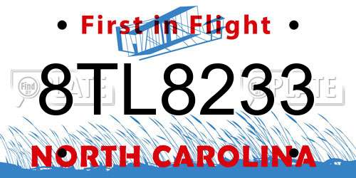 8TL8233 North Carolina License Plate