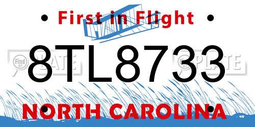 8TL8733 North Carolina License Plate