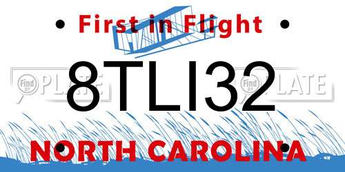 8TLI32 North Carolina License Plate