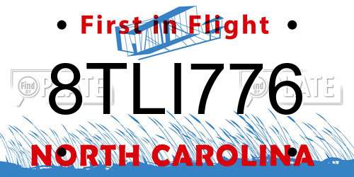 8TLI776 North Carolina License Plate