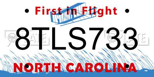 8TLS733 North Carolina License Plate