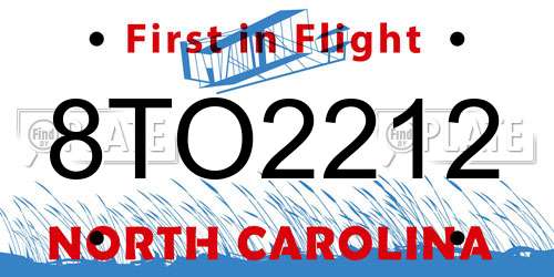8TO2212 North Carolina License Plate