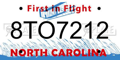 8TO7212 North Carolina License Plate
