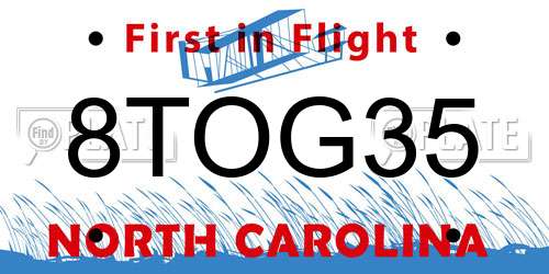 8TOG35 North Carolina License Plate