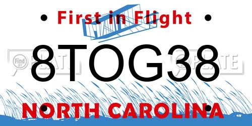 8TOG38 North Carolina License Plate