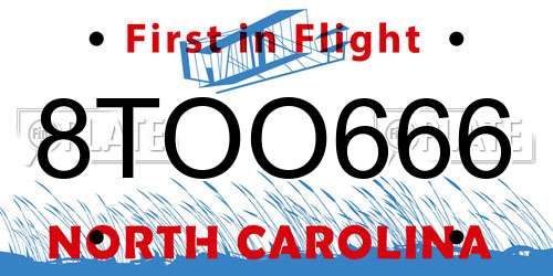 8TOO666 North Carolina License Plate