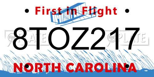 8TOZ217 North Carolina License Plate