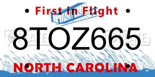 8TOZ665 North Carolina License Plate