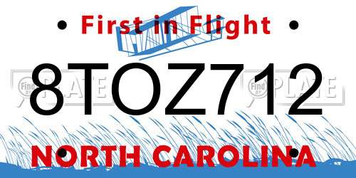 8TOZ712 North Carolina License Plate