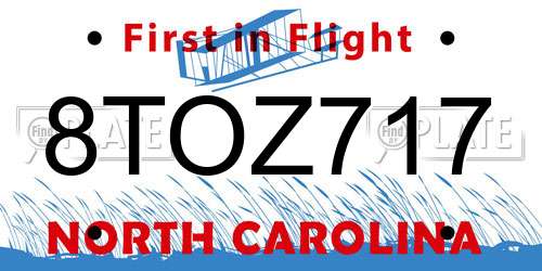 8TOZ717 North Carolina License Plate
