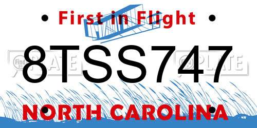 8TSS747 North Carolina License Plate