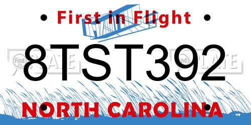 8TST392 North Carolina License Plate